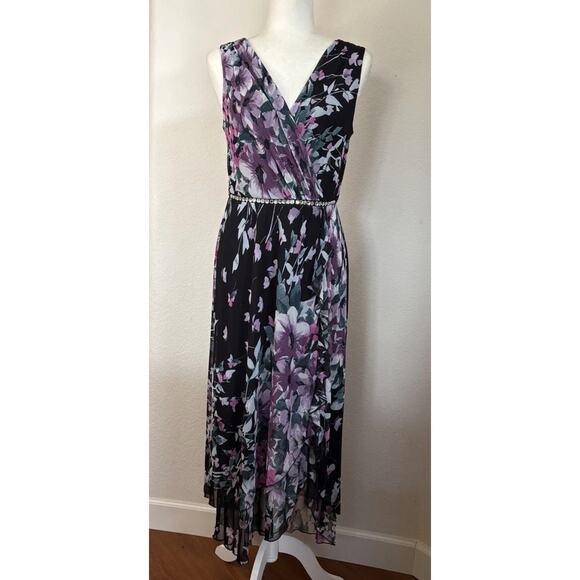 Alexa B Nites Evening Maxi Dress Y2K Sz 10 Semi Sheer Double Layer Floral Sheer - Picture 2 of 16